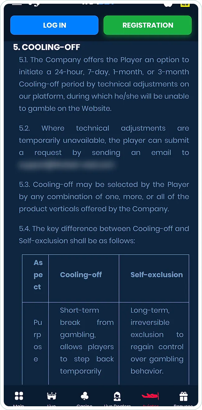4rabet Responsible Gaming Policy with cooling-off periods and self-exclusion